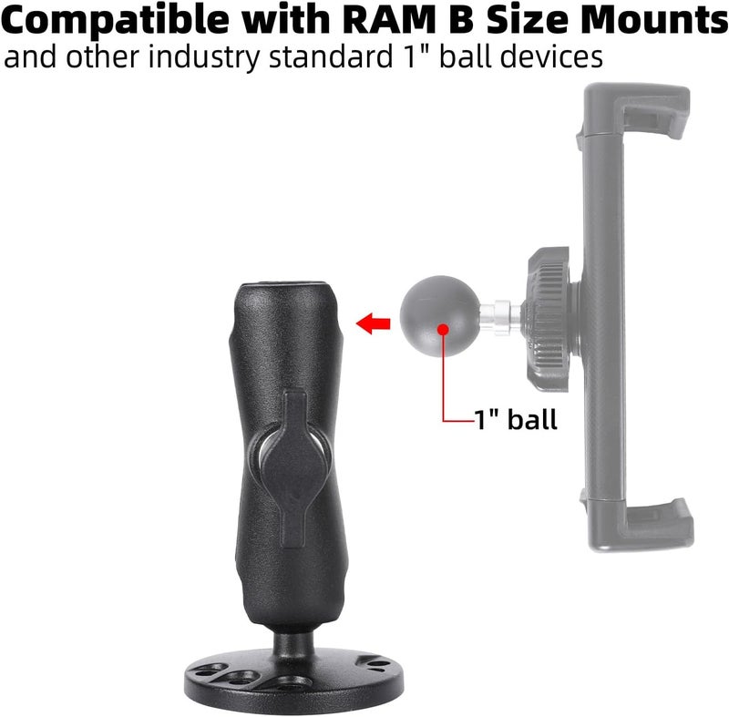 FPN 1" Ball Double Socket Arm with AMPS Hole Round Plate Base, Aluminum Alloy Arm&Drill Base, Compatible with RAM Mounts 1 Inch Ball Components, for Bike Car Motorcycle Phone Mount (4.53" Length) - Image 3